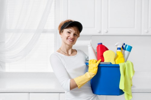 Carpet cleaning equipment prepared for a scheduled service