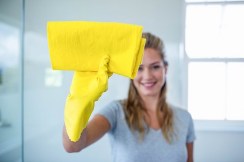 Carpet cleaning team following safety procedures with equipment
